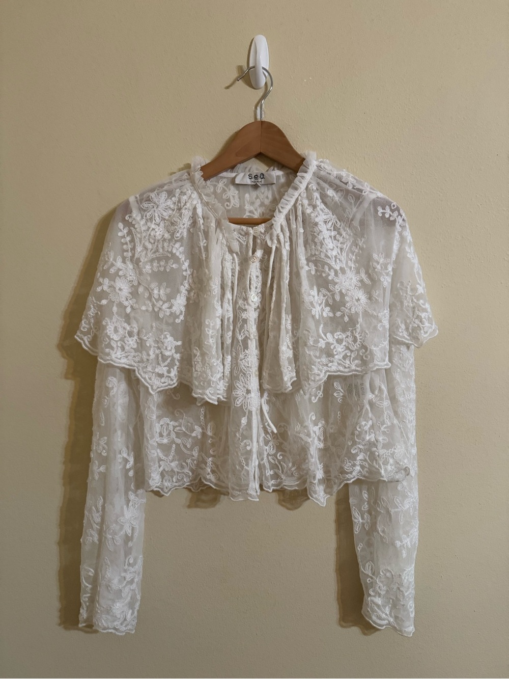 Sea New York Marja Embroidery Capelet Blouse Pearl Small
